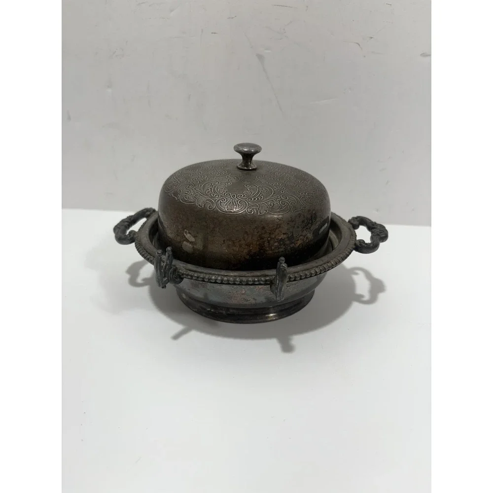 New Amsterdam Silver Co Footed Quadruple Plate 615 Pairpoint Butter Dish Vintage